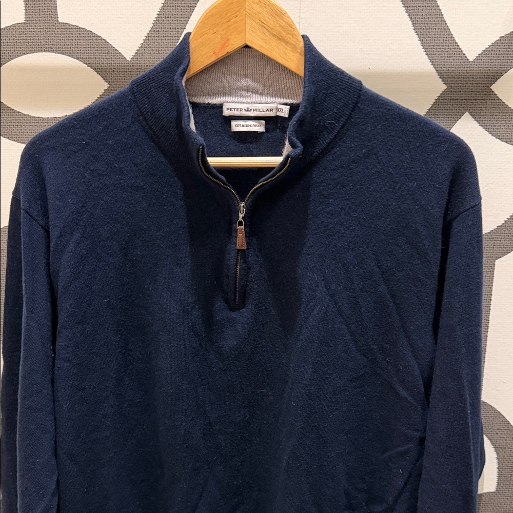 Peter Millar Merino Wool Navy Zip-Up Sweater